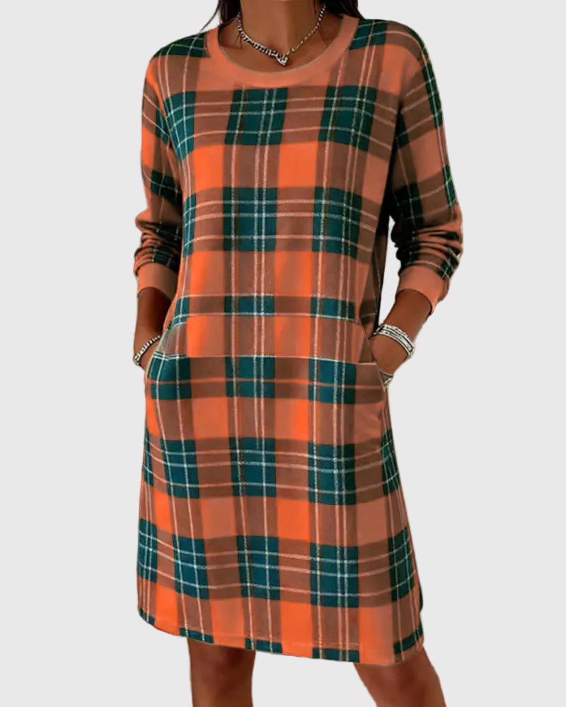 Hosszú Ujjú Kockás Pólóruha