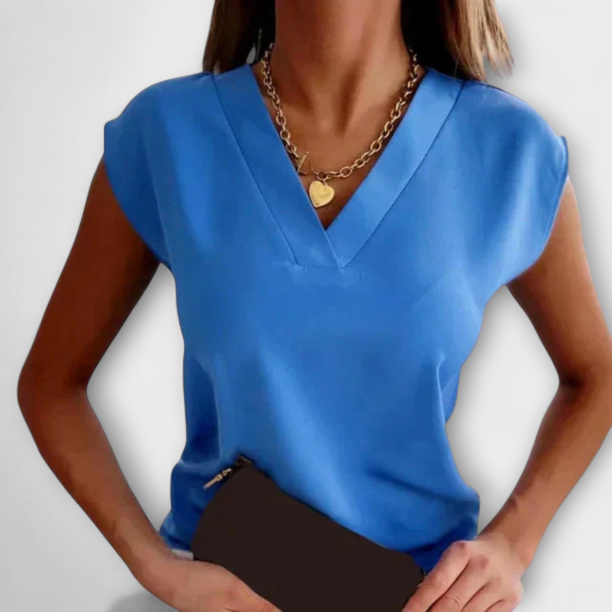 Női nyári top V-nyakkivágással és laza ujjal