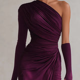 Rosalia - Elegáns lila maxi ruha egy vállra