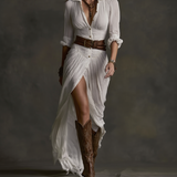 Aurora | Hosszú Vászonruha Fordított Gallérral