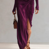 Rosalia - Elegáns lila maxi ruha egy vállra