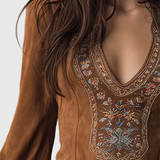 Petra - Hímzett mini velúr ruha Lila