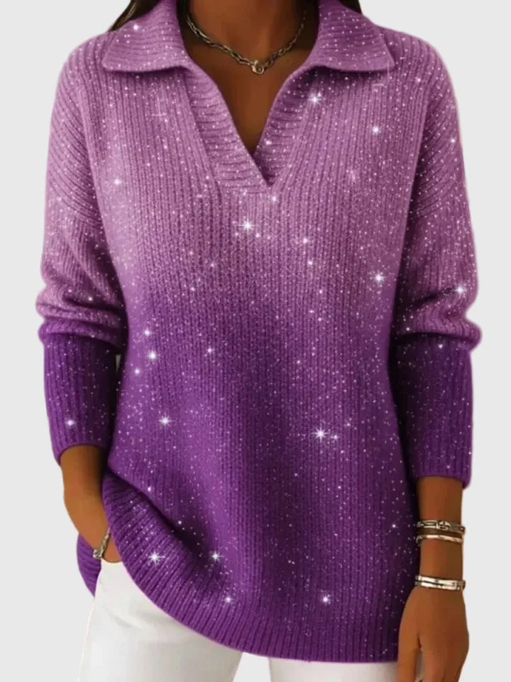 Falka - Kötött Pulóver Gallérral és Csillagos Ég Minta