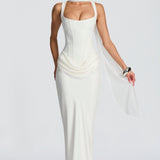 Leonor - Maxi ruha négyzet alakú dekoltázzsal