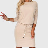 Casual Ruha Kerek Nyakkal és Derék Kötéssel