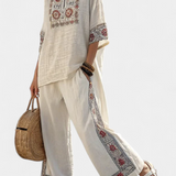 Bambusz vászon közép-tengeri Daisy szett elegáns piros és zöld csíkokkal